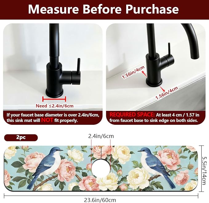 2 Pcs Kitchen Sink Splash Guard Faucet Mat Bluebird Faucet Mat - Image 2