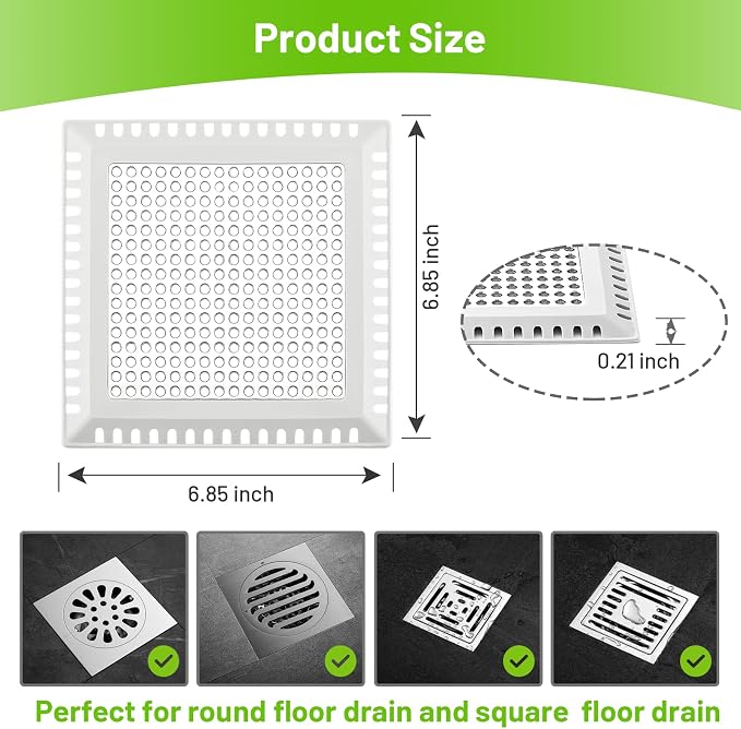 Aluvor Shower Drain Hair Catcher, Quality Shower Strainer Drain Cover | Square - Image 2