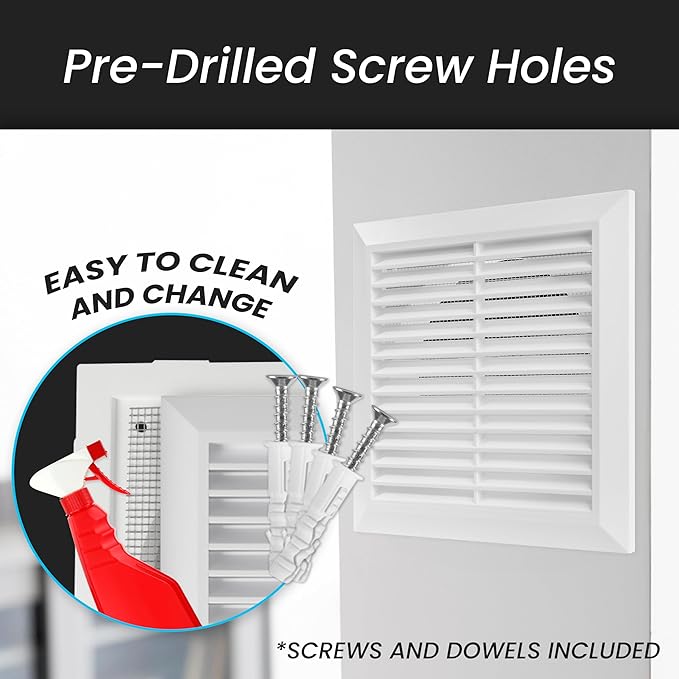 Repa Market 6 Inch (Opening) White Air Vent Cover - Plastic Fresh Air Intake Vent for Round Duct - Register Vent Cover with Mesh Screen - Wall or Ceiling HVAC Return Air Register - Modern Soffit Vents