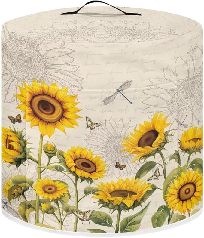 Air Fryer Pressure Cooker Dust Cover, for 3 Qt Kitchen Appliance Cover, with Top Handle and Accessories Pockets for Home Decoration, Sunflower Dragonfly Retro