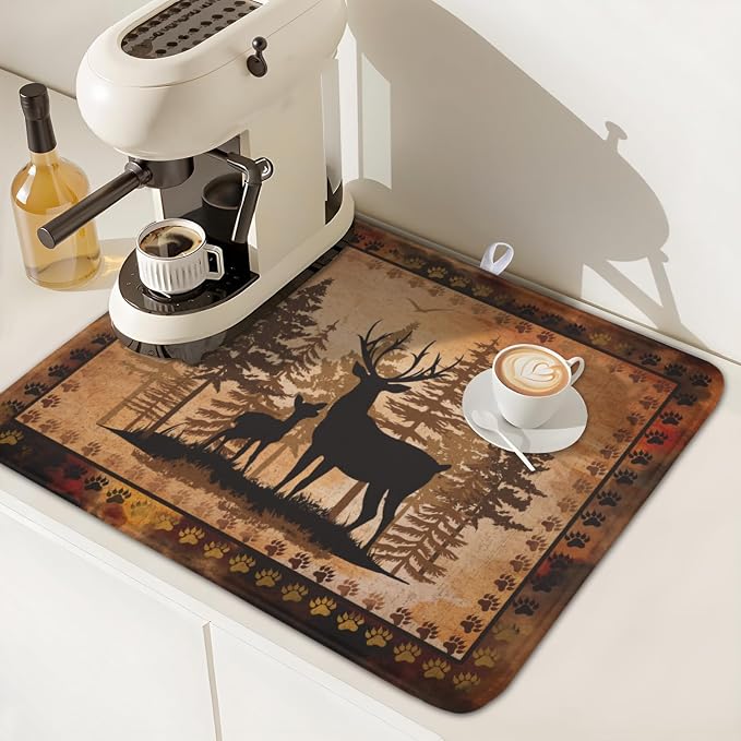 Giwawa Forest Deer Dish Drying Mat Wildlife Animal Dishes Pad 16"x18" - Image 7