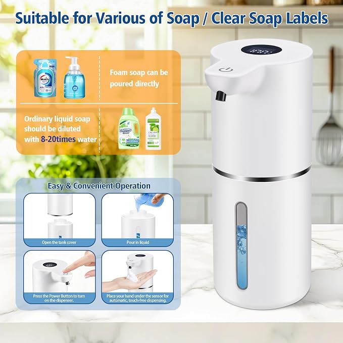 Automatic Foaming Soap Dispenser, 4 Adjustable Foam Levels, 11.8 oz Countertop - Image 3
