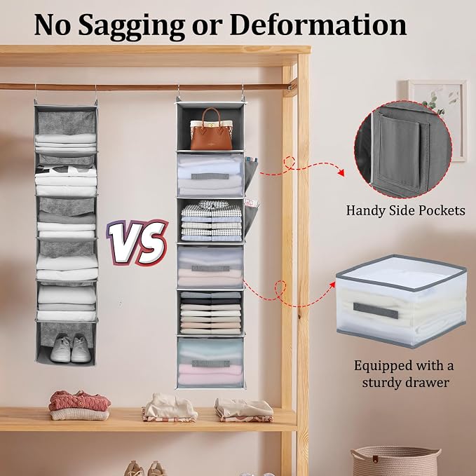 Hanging Closet Organizer, 6-Shelf w/ 3 Drawers & Pockets, made of non-woven - Image 6