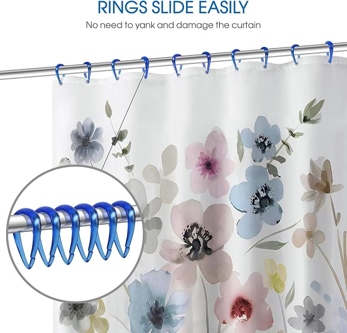 Top-spring Blue Shower Curtain Hooks 12Pcs Drop Shaped Hooks - Image 3
