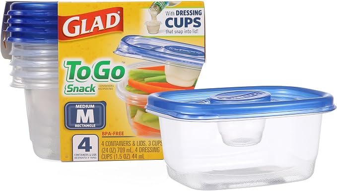 Glad GladWare To-Go Medium Rectangle Snack Containers, 24 Oz, tight seal by GladTrashFoodStorage