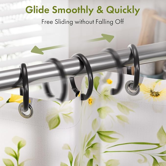 Amazer Black Shower Curtain Hooks Rings, O Shape Plastic Shower Curtain Hooks - Image 5