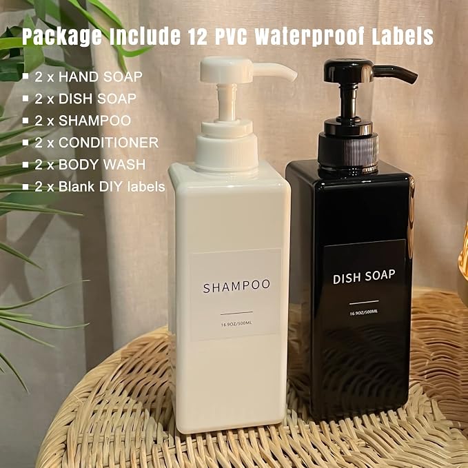 Amber Soap Dispenser with Waterproof Labels, Thickened Plastic Hand Soap - Image 3