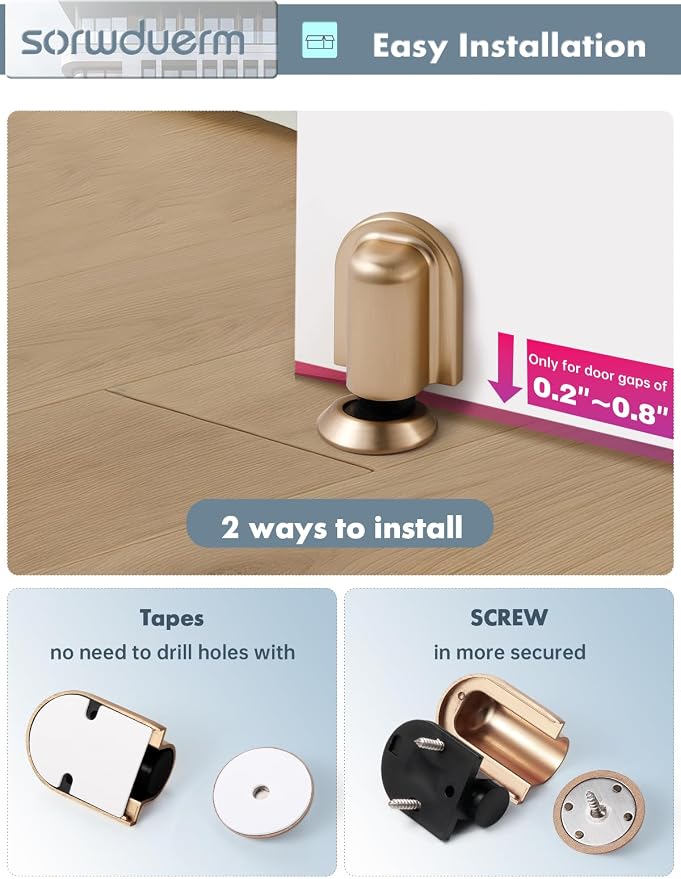2 Pack Champagne Bronze Door Stopper Magnetic Door Cathc Matte Black Floor - Image 5