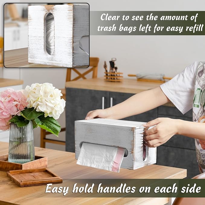 DRASTAR Trash Bag Dispenser, Wall Mount Wooden Trash Organizer, Countertop - Image 6