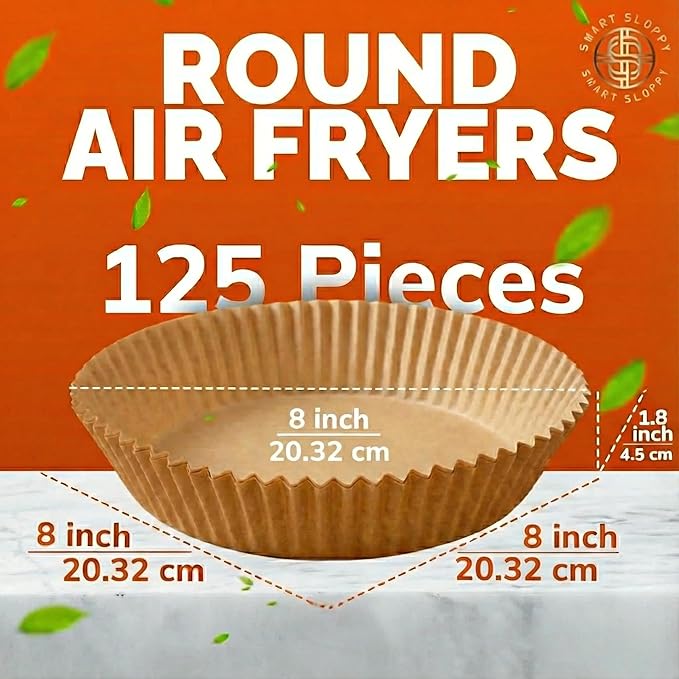 8 inches Round Air Fryer Liners Disposable Parchment Paper Liner Airfryer 5-8 QT Basket inserts Filter Sheets EXTRA THICK 40 GSM - Pack of 125