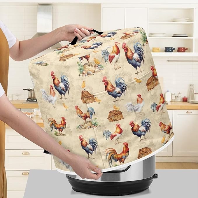 Adorable Chicken Pressure Cooker Cover with Storage Pocket Compatible with 8 10 Quart Instant Pot, Durable Rice Cooker Air Fryer Accessories, Waterproof Kitchen Appliances Dust Cover