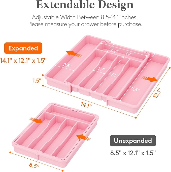 Lifewit Expandable Silverware Drawer Organizer, Kitchen Utensil Tray | BPA-free - Image 2