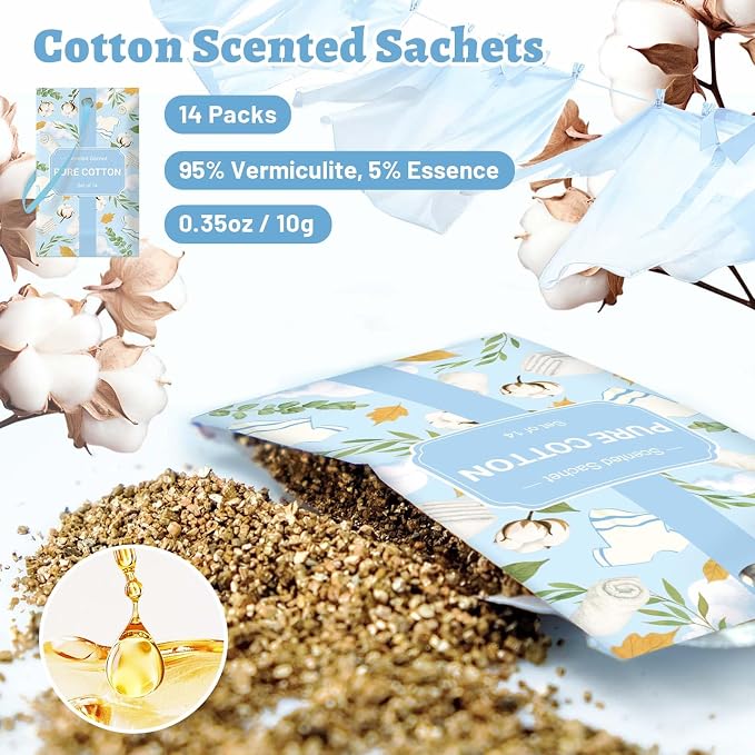 STRN Scented Sachets for Drawer and Closet, Pure Cotton Scent 14-Pack - Image 2