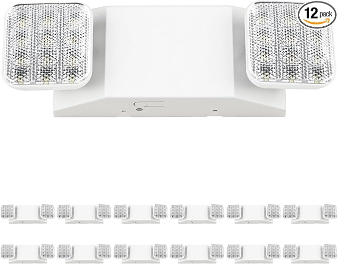 Sunco 12 Pack LED Emergency Lights, Commercial Lighting for Business, Power Outages, Offices, with Backup Battery (90 Minutes), Wall Mount, Hard Wired, 120-277V, Fire Resistant (94V-0) UL