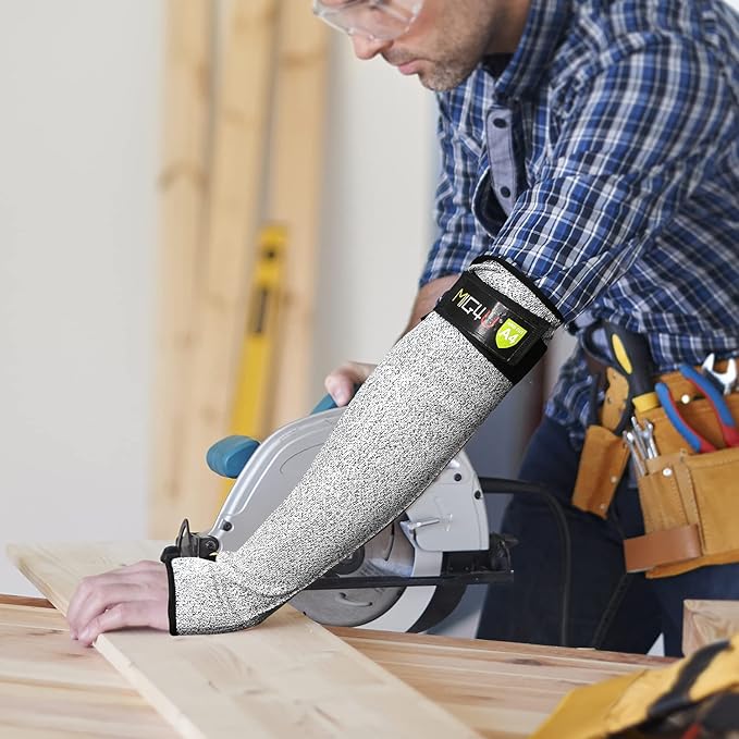 MIG4U Cut Resistant Sleeves Arm Guards Safety Protection with Thumb Holes for Men and Women Yard Work, Construction, Farm, Gardening,Adjustable fit 1pair 18" grey