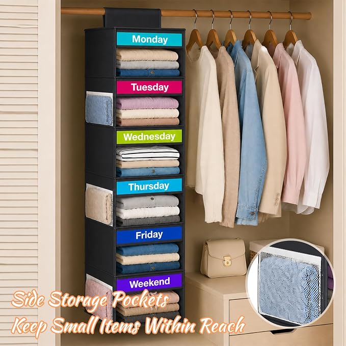 Weekly Clothes Organizer for Closet, 6-Shelf Hanging Closet Organizer - Image 7
