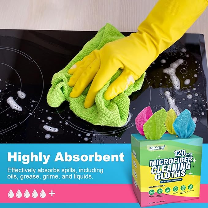 UNIMADE Microfiber Cleaning Cloth, 120 Pack Reusable Paper Towels - Image 3