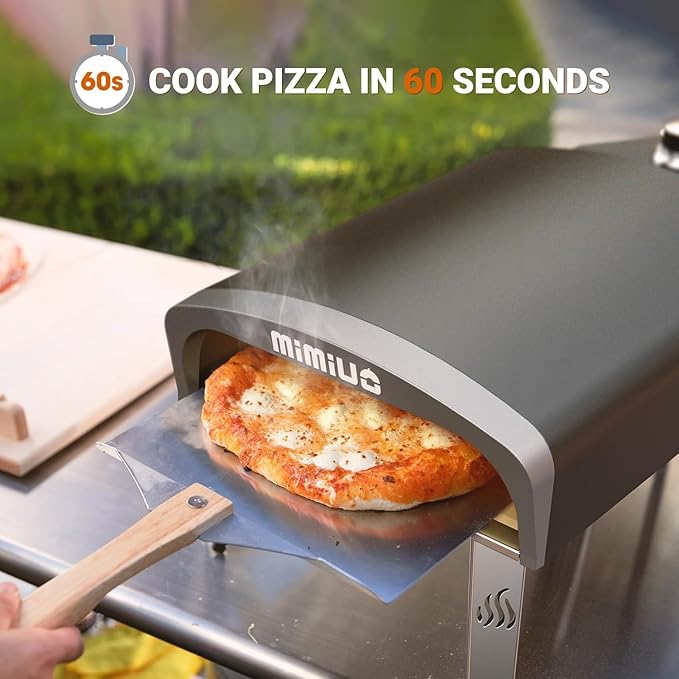 Mimiuo Outdoor Gas Pizza Oven with Automatic Rotating Pizza Stone - 14 Inch Portable Propane Pizza Ovens for Outside - Professional Pizza Grilling Stove for Outdoor Kitchen - Global Patent