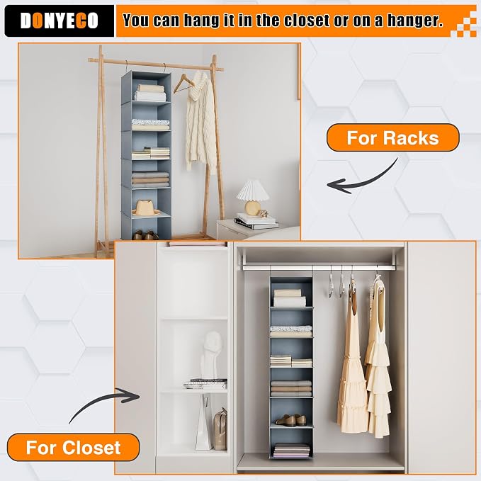 Hanging Closet Organizer 6-Shelf, Oxford Fabric Wardrobe Storage, shoes & - Image 5
