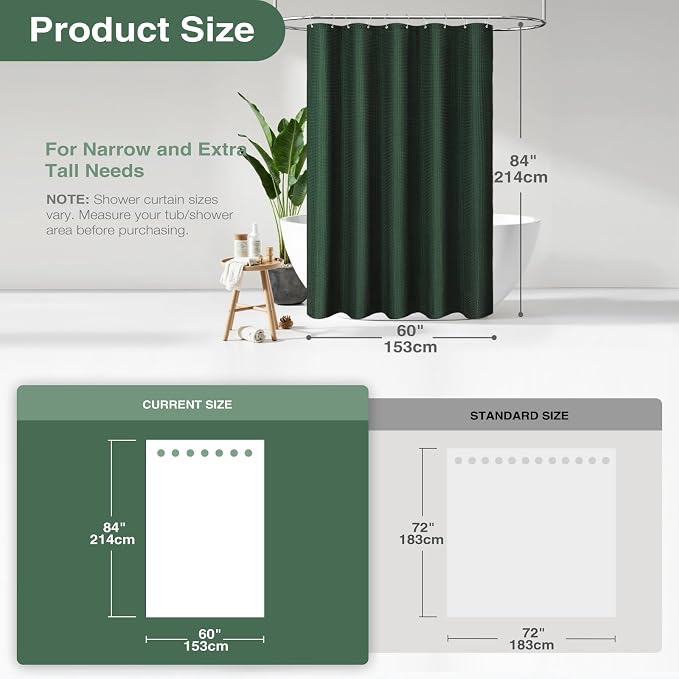 Dynamene Stall Waffle Shower Curtain 256 GSM Heavy Fabric 60x84 Dark Green - Image 2