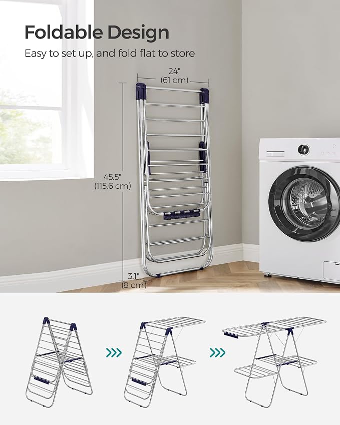 SONGMICS Clothes Drying Rack, Foldable 2-Level Laundry Drying Rack | - Image 8