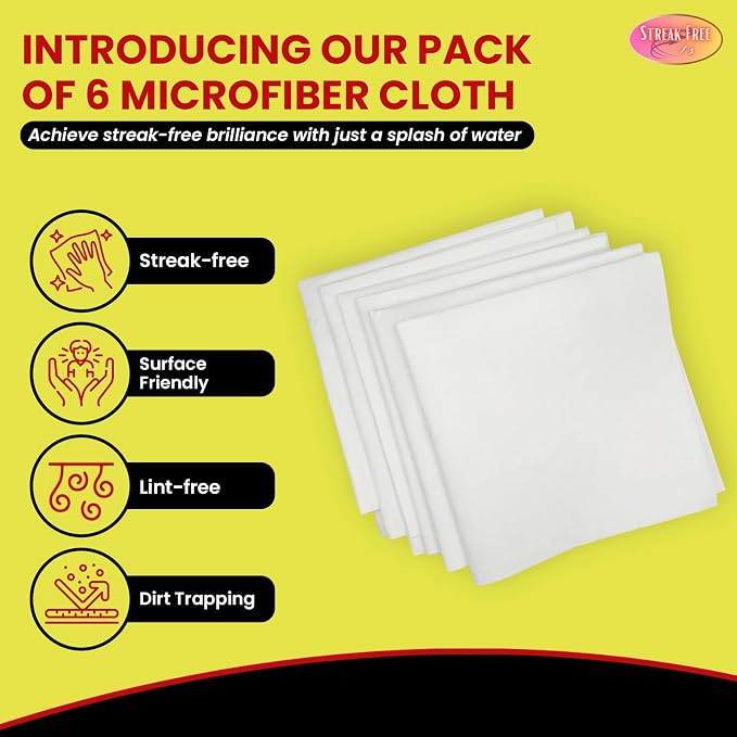 Streak Free/3 Microfiber Glass Cleaning Cloth, 6 Pack, Lint Free & Reusable | - Image 2
