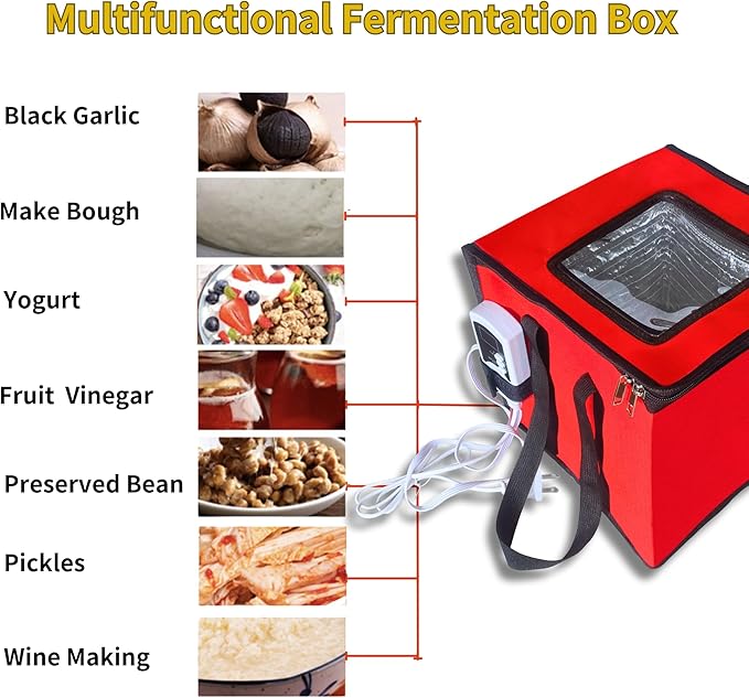 Bread Proofing Box Heated, Foldable Dough Proofer Temperature/Timer Control Sourdough Warmer for Making Bread, Pizza,Yogurt, Natto and Handmade Soap Red, 10.6 * 10.6 * 10.6inch