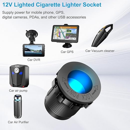 Marine Boat Switch Panel Waterproof, 5 Gang Marine Rocker Switch Aluminum Panel with 3 Port 66W 12V USB Outlet Car Charger, 150W Cigarette Lighter Socket and Blue LED Voltmeter for Truck Car RV, etc.