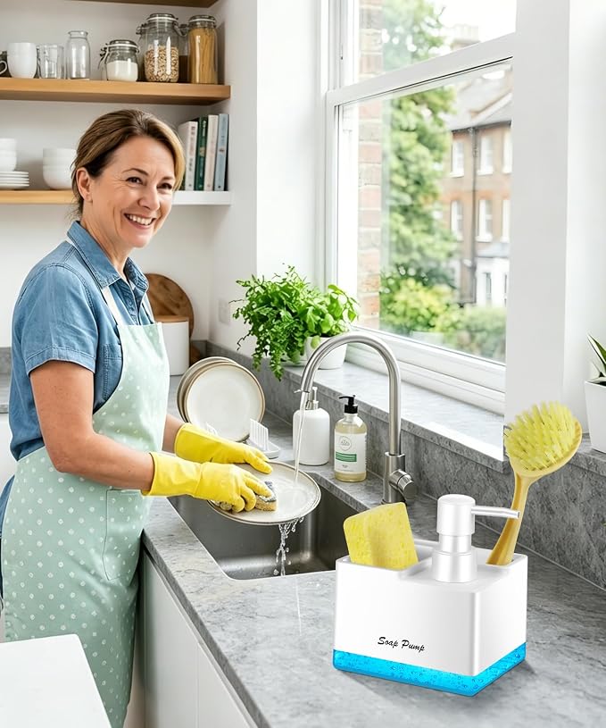 Dish Soap Dispenser with Sponge Holder, Small Hand Soap Dispenser with Sponge - Image 3