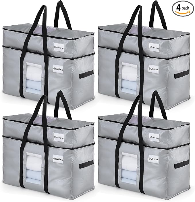TAILI 2 Tier Moving Bags, 4 Pack Silver Storage Bags by TAILI