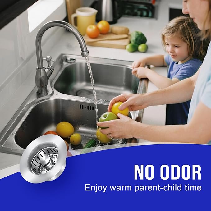 Sink Drain Strainer Screen with Spring-Loaded Core, Universal Press-Down Type Leak-Stop Plug for Kitchen Sink Dish Washing Basin Drain Assembly (Stainless Steel)