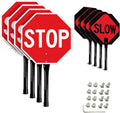 GicnKeuz Stop Slow Sign with Metal Handle, 13x13 inches Double Sided Slow/Stop sign, Traffic Reflective Aluminum Sign, Fade Resistant/Waterproof, Easy to Mount (4 Pack)