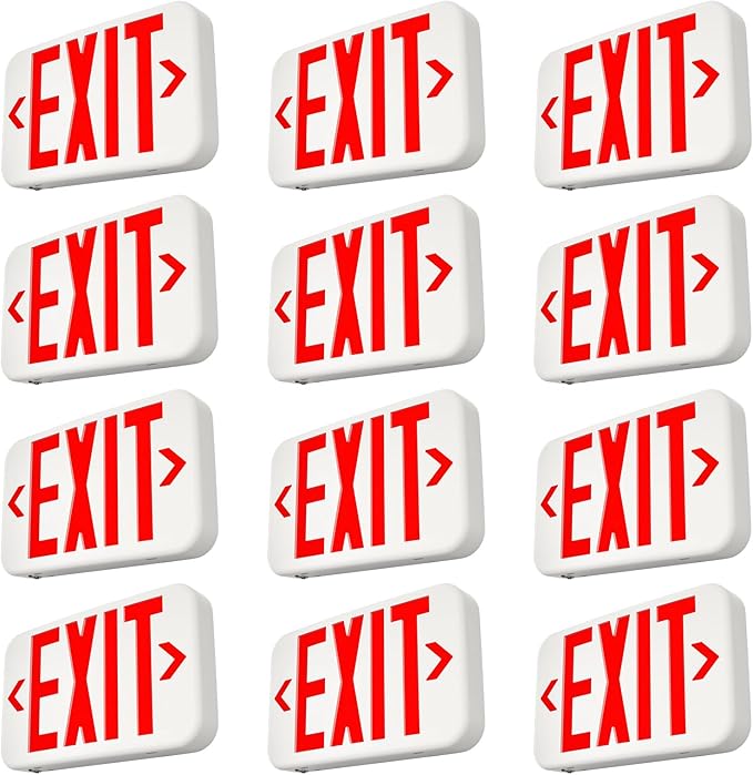 FREELICHT 12 Pack Red Double-Sided LED Exit Sign with Battery Backup, Exit Sign for Business,Easy To Install, UL Certified, AC 120/277V