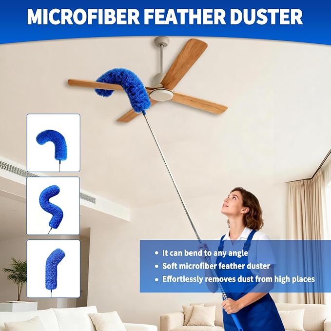 Cobweb Duster with Extension Pole, Washable Cleaning Duster Kit with 3 Duster - Image 4