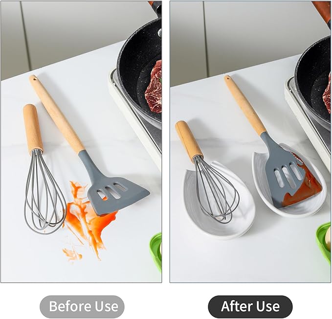 Spoon Holder for kitchen Counter, Porcelain Spoon Rest Set of 2 for Stove Top, Cooking Spatula Holder for Spoon, Ladle and Tong, Farmhouse Kitchen Coffee Bar Accessories and Decor, White