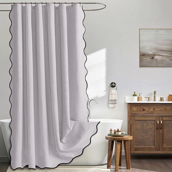 MIULEE 72"x84" Extra Long Scalloped Linen Shower Curtain Lavender by MIULEE