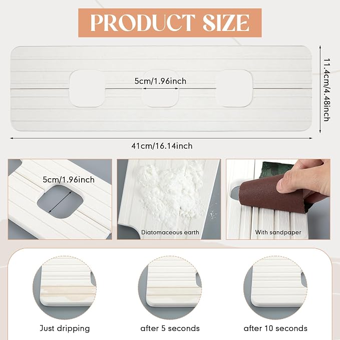 Teenyyou 3 Square Hole White Faucet Mat Kitchen Sink 16.14" x 4.49" | Bathroom - Image 2