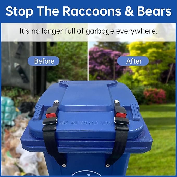 Bear Proof Trash Can Lid Lock, Raccoon Proof Garbage Can Strap (Metal Enhanced Version)