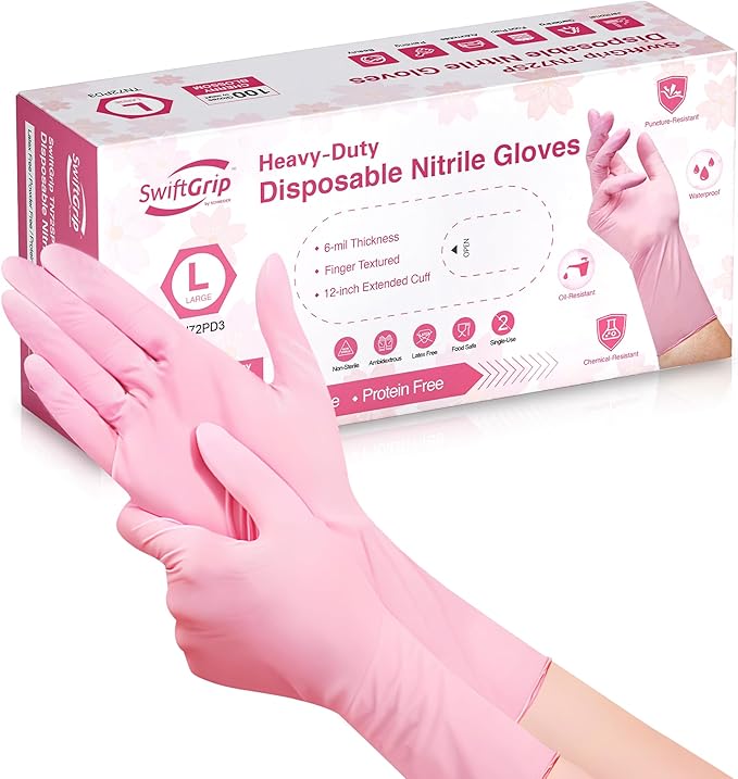 SwiftGrip Disposable Nitrile Dishwashing Gloves, Extended 12 Inches Cuff by SwiftGrip