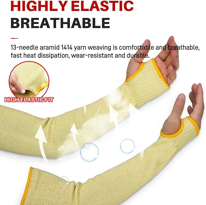 Cut Resistant Sleeves With Thumb Hole,Thin Skin Arm Protection Sleeves And Bruising, kevlar Sleeves For Women, Men, Elderly(Yellow,11.8 in)