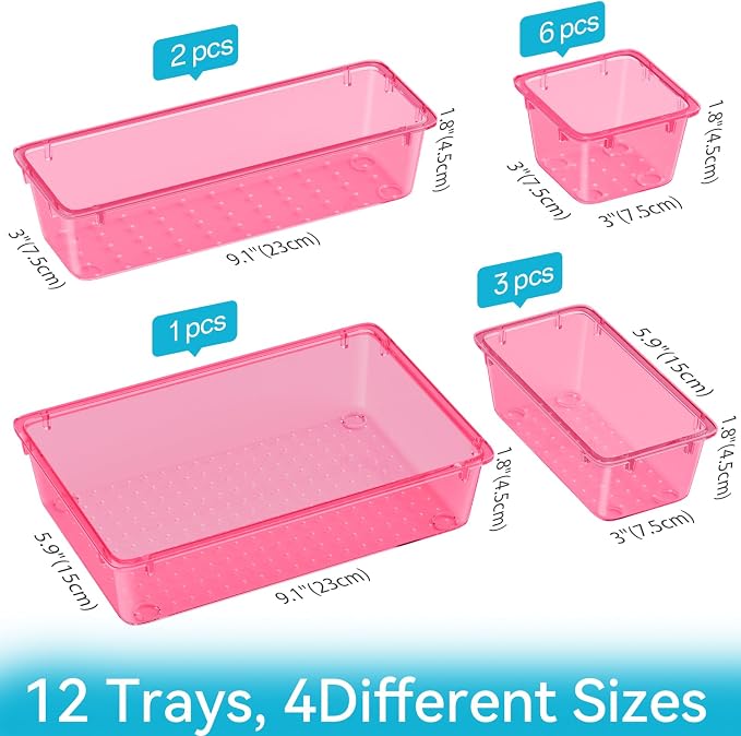 12 PCS Drawer Organizer Set, Makeup Organizers, Tool Storage Trays, Desk Drawer - Image 4
