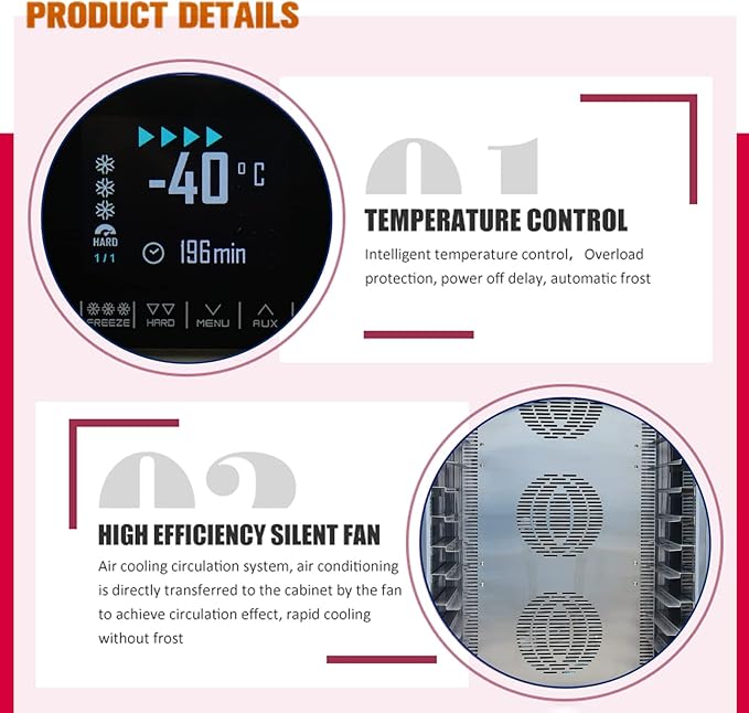 Kolice Commercial 15 Trays Blast Chiller,Chest Freezer,Blast Freezer,220V,1800W,-40°F to +37.4°F for Restaurants,Schools,Bars,Hotels,Canteens to Preserve Hard Ice Cream,Chicken,Sea Food,Dessert,etc