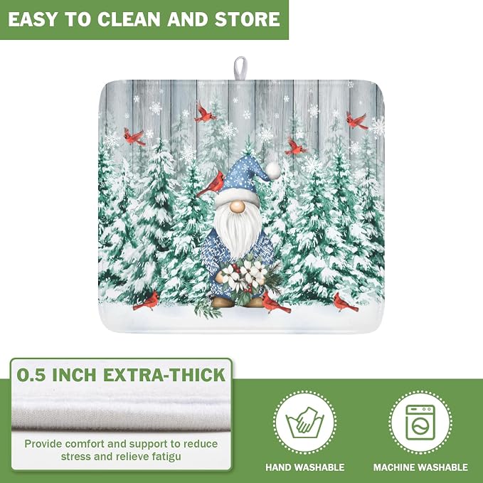 Giwawa Winter Gnome Dish Drying Mat Pine Tree Dishes Pad 16"x18" Microfiber - Image 5