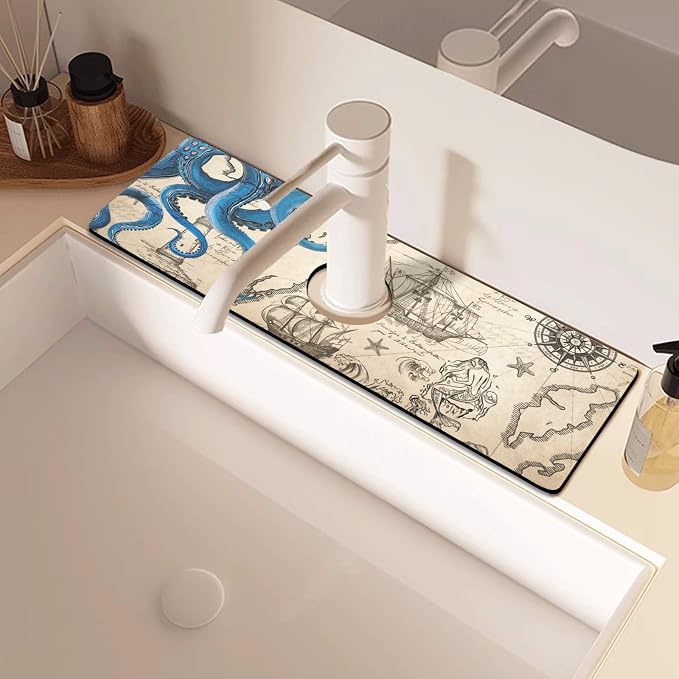 Sink Faucet Absorbing Mat, 2 Pack Drying Mat Around Faucet Sink Splash Guard - Image 6