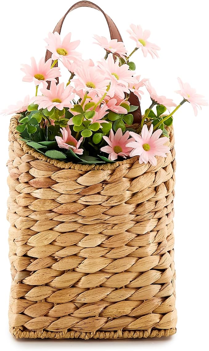 Wall Hanging Pocket Basket Portable Water Hyacinth Storage Basket Decorative by LGENHOOMHandwovenNaturalWaterHyacinthBasket