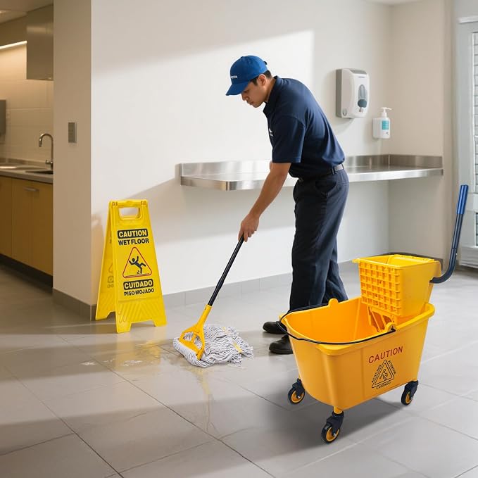 Kefanta 35 Qt Side Press Wringer Commercial Mop Bucket on Wheels Set - Image 2