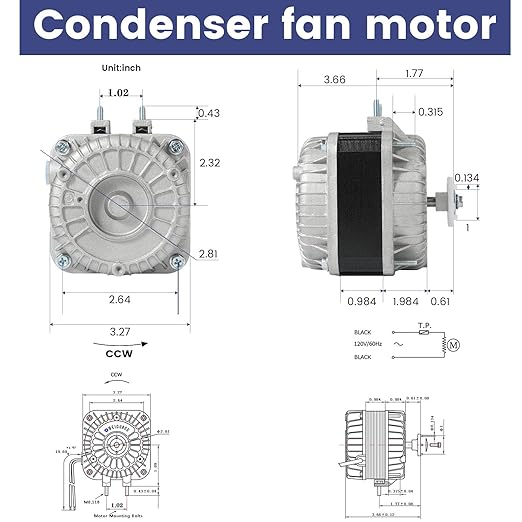 Condenser Fan AC Motor YZF10-20,Input Power 55W Output Power 10W Shaded Pole Motor for Refrigerator,Freezer,Small Ventilation Rquipment,UL Approved (120V 60Hz YZF10-20)