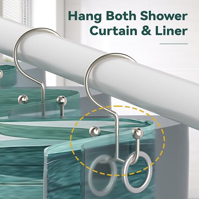 Shower Curtain Hooks, Durable Shower Curtain Rings Rust Proof, Double Glide - Image 6