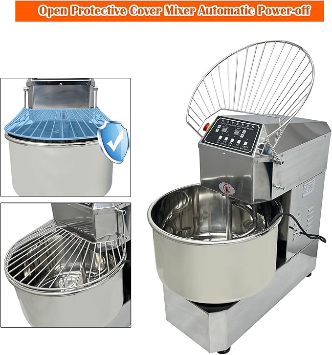 Stand Dough Mixer 50L Stand Dough Spiral Mixer with Double-acting Double-speed, Heavy Duty Dough Machine, Variable Frequency Food Mixer for Pizza Bread Restaurant Bakeries Kitchen