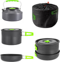 aiGear Camping Cooking Set Cookware Mess Kit with Storage Bag Pot Pan and Teapot Set Camping Accessories for Outdoor Camping Hiking Picnic Portable and Lightweight Aluminum Color Green,Black,Orange
